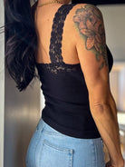 Womens seamless black lace soft ribbed basic cami tank