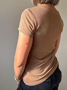 Soft comfortable ribbed scoop neck brown short sleeve basic tee