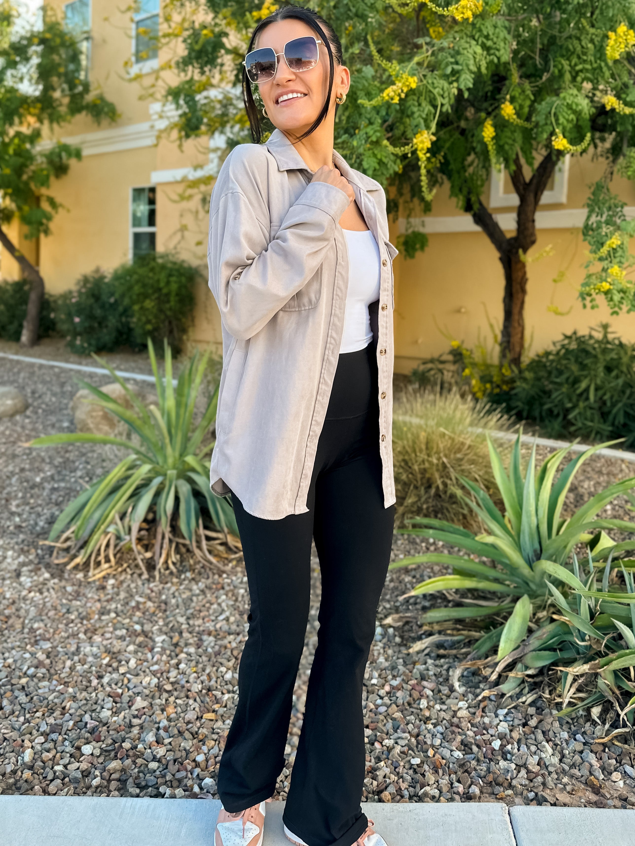 grey soft suede oversized button down shacket