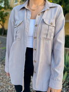 soft suede oversized button down shacket