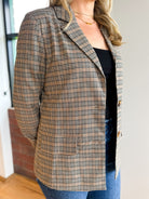 womens oversized brown neutral glen check blazer