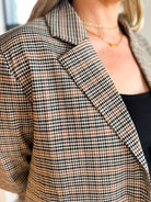 womens oversized brown neutral glen check blazer