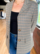 womens oversized brown neutral glen check blazer