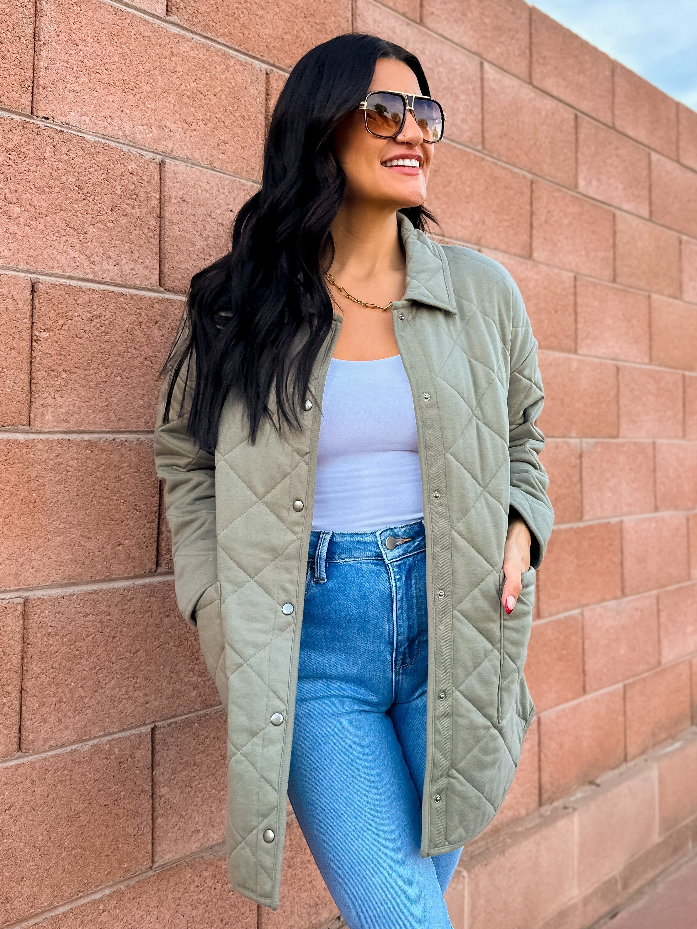 soft sage green quilted oversized jacket