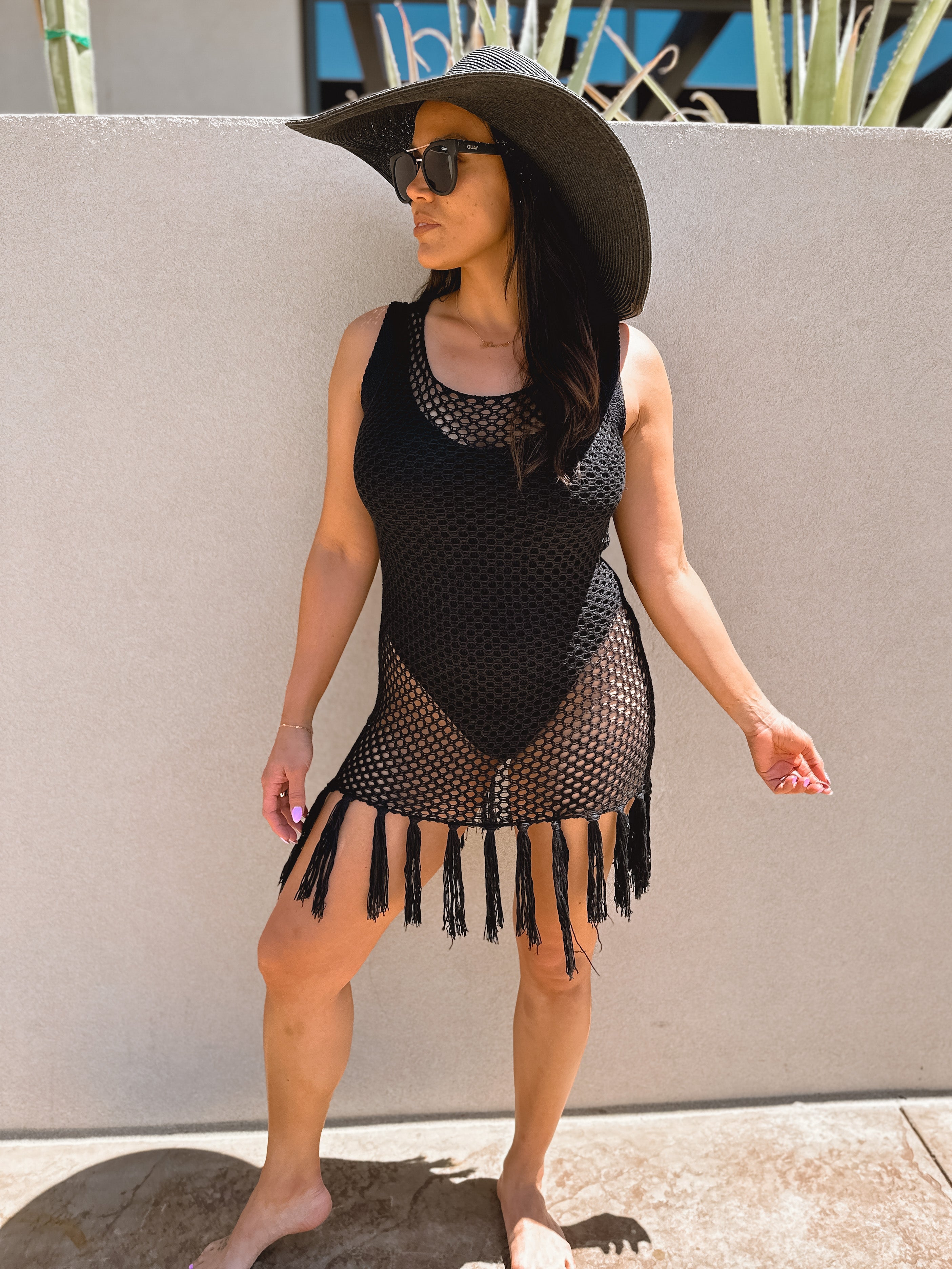 black fringe beach cover up dress