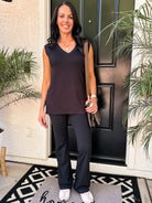 buttery soft black long relaxed fit tunic v-neck tank