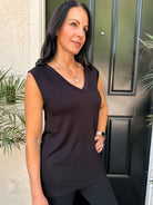 buttery soft black long relaxed fit tunic v-neck tank