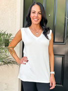 buttery soft white long relaxed fit tunic v-neck tank