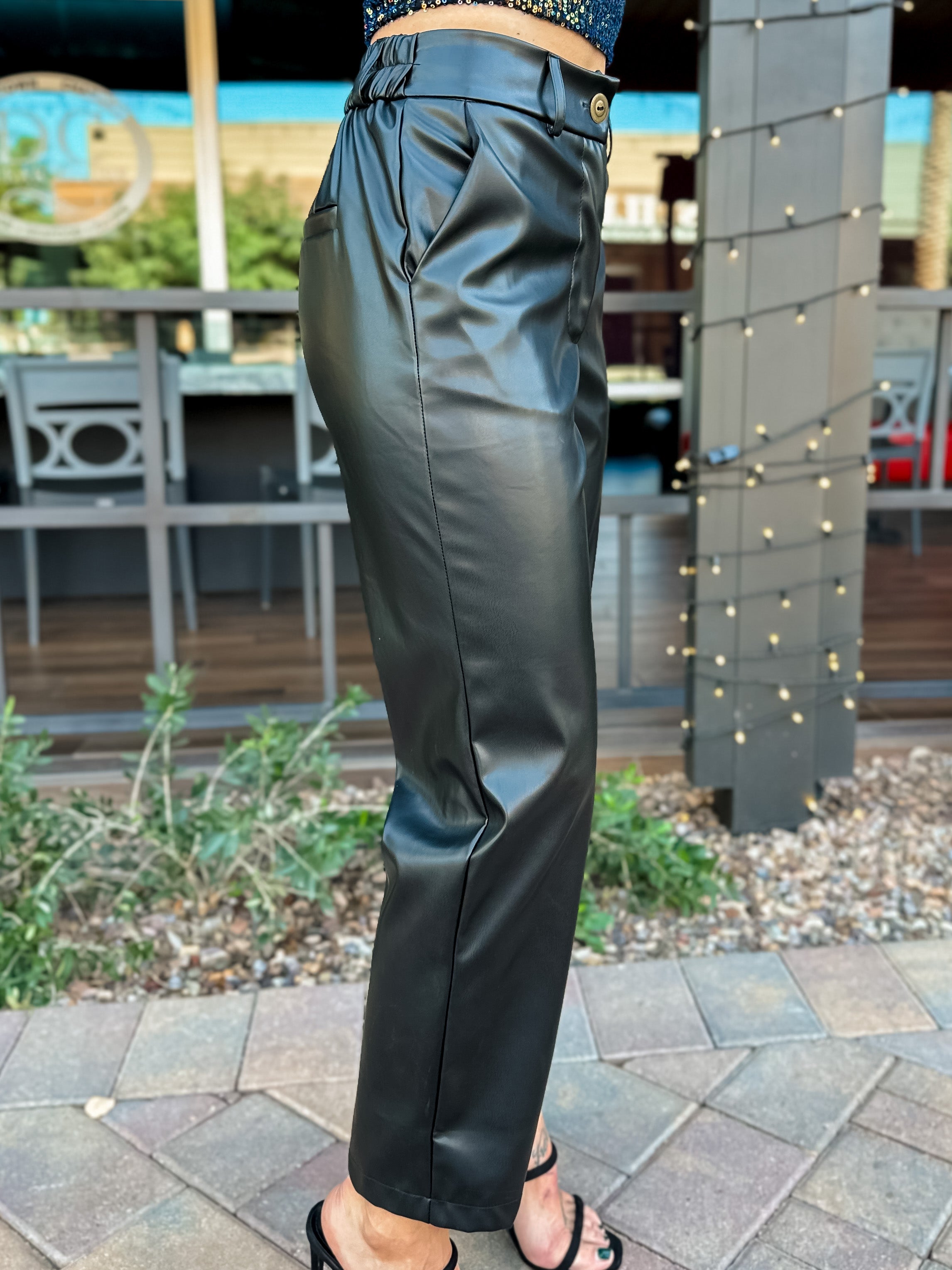 straight leather wide leg crop leather pants