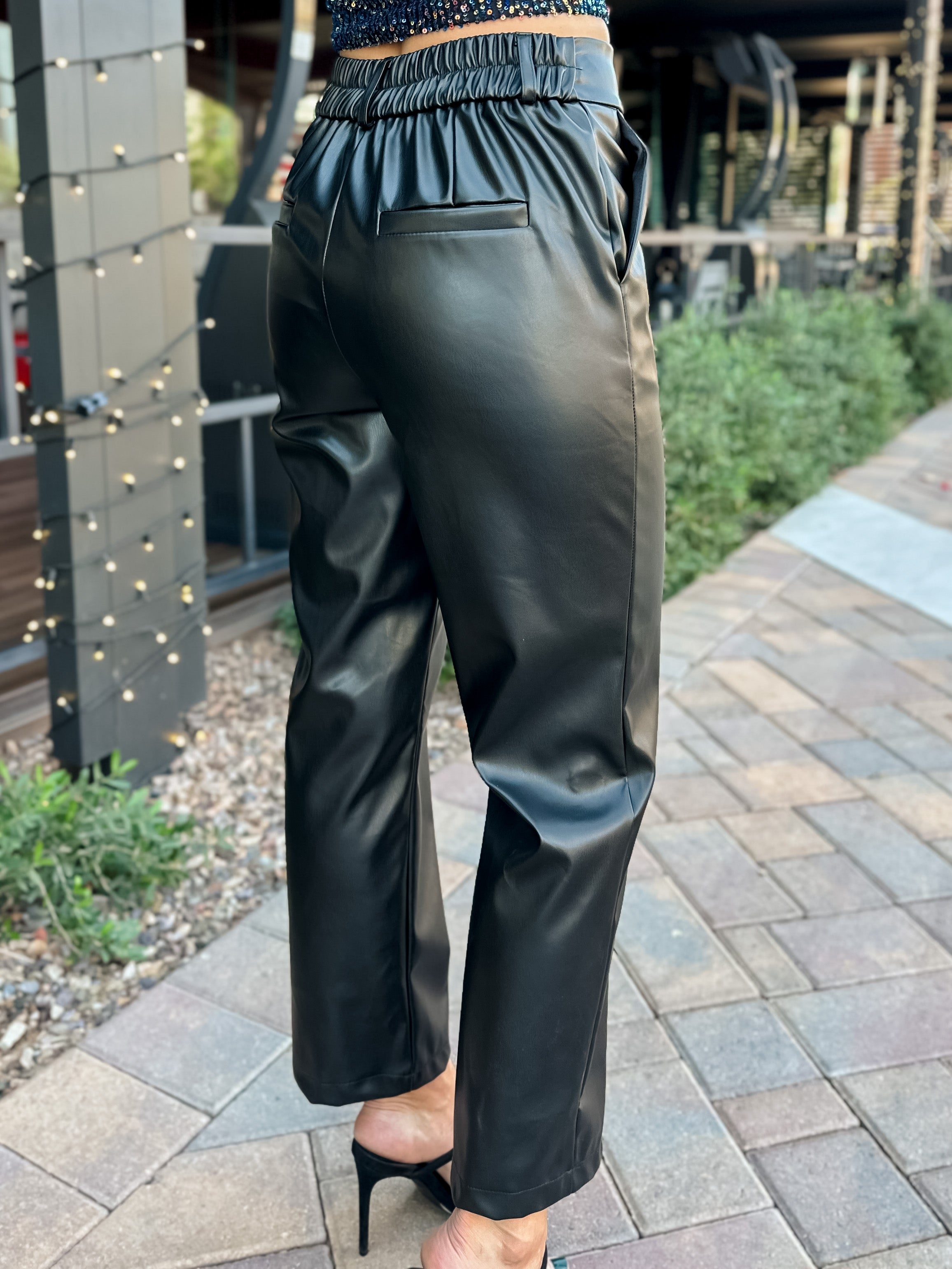 straight leather wide leg crop leather pants