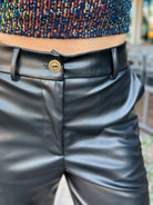 straight leather wide leg crop leather pants