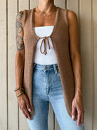 mocha brown knit long vest