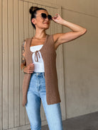 mocha brown knit long vest