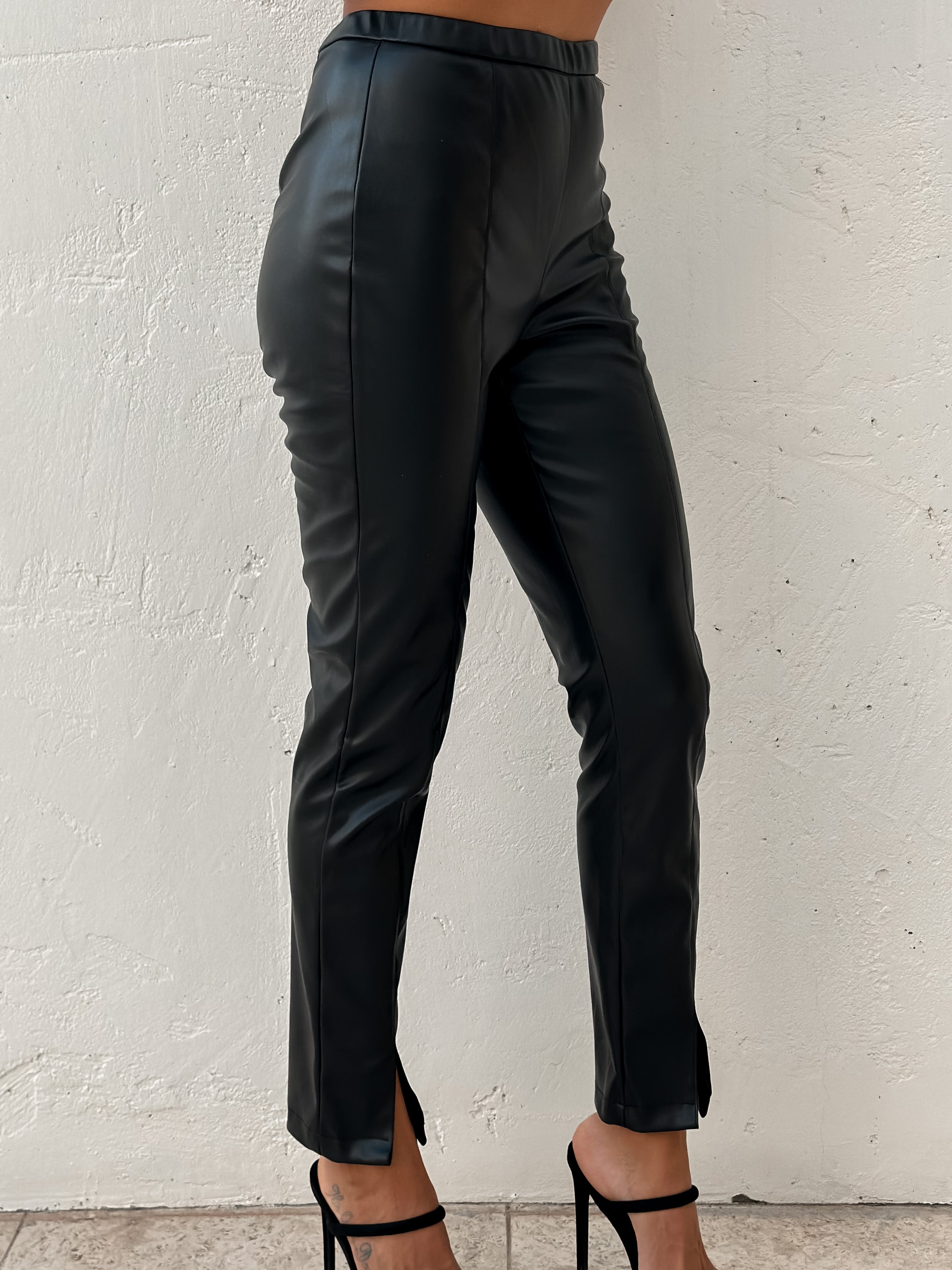 skinny leather pleather slit front pants leggings