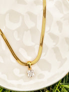 18k gold plated herringbone necklace with CZ pendant