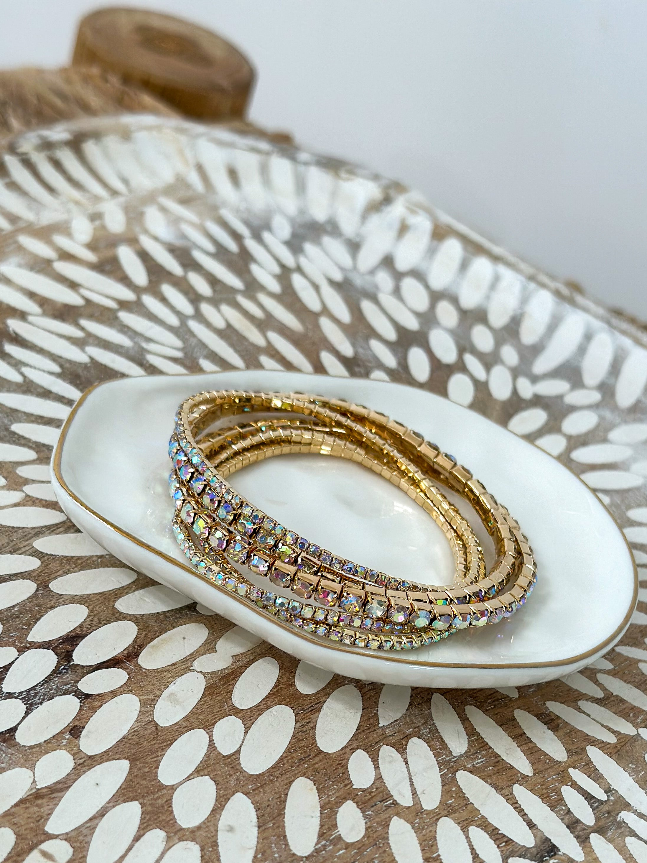 Iridescent tennis diamond Stretch Bracelet Stack