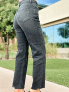 black washed straight high rise jeans