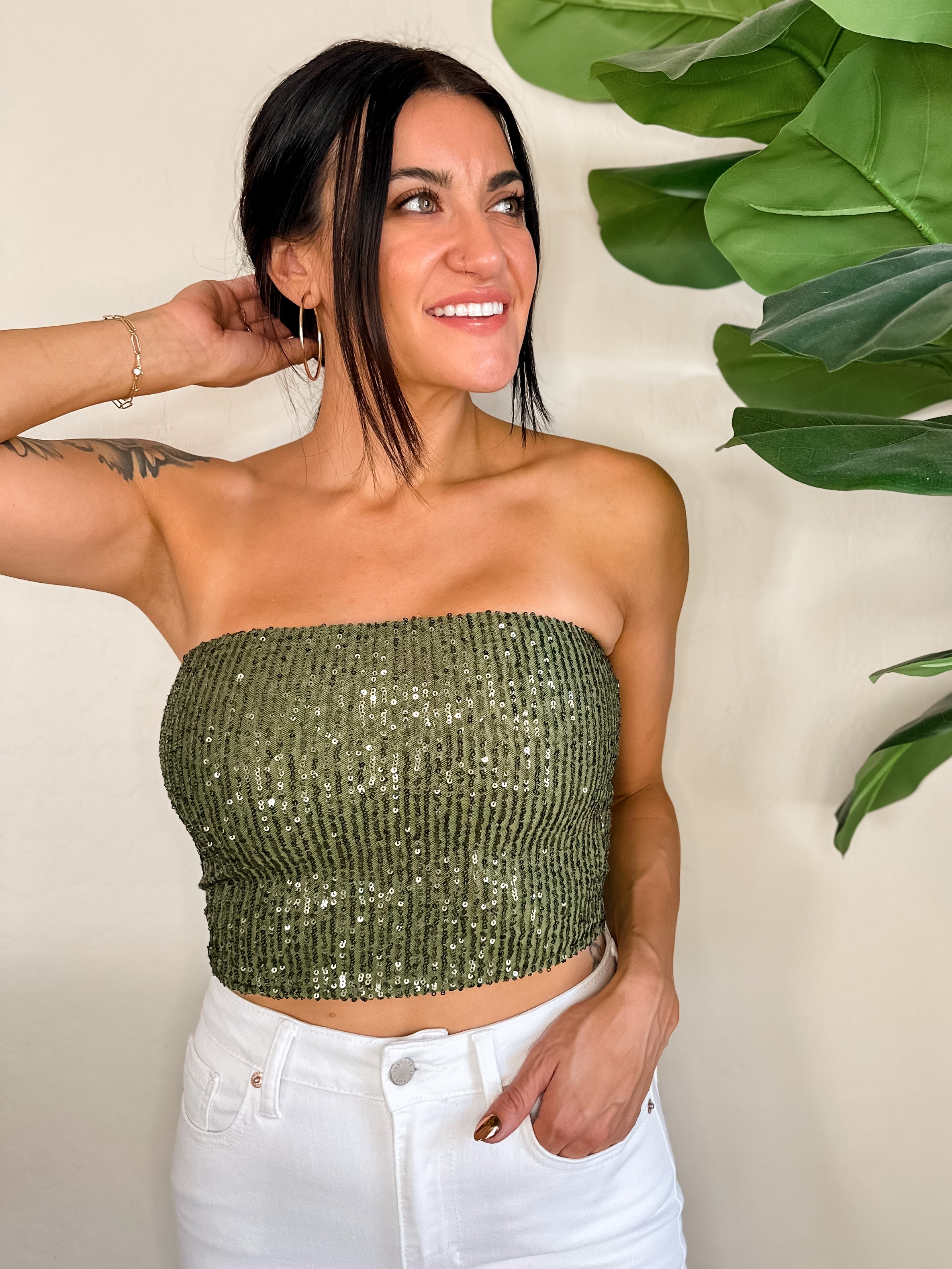 sequin strapless top