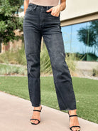 black washed straight high rise jeans