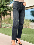 black washed straight high rise jeans