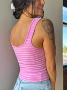 pink and white stripe stretchy soft henley ribbed tank