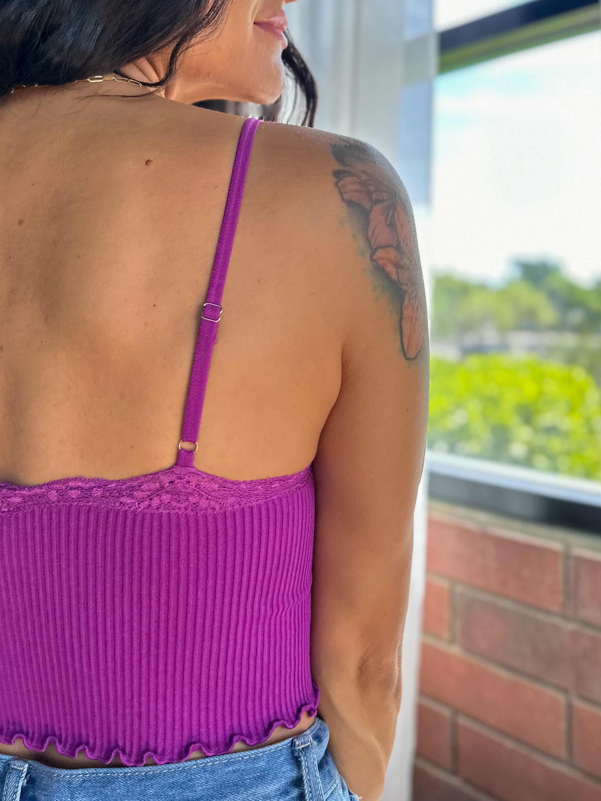 purple ribbed lace soft and comfortable camisole with adjustable straps