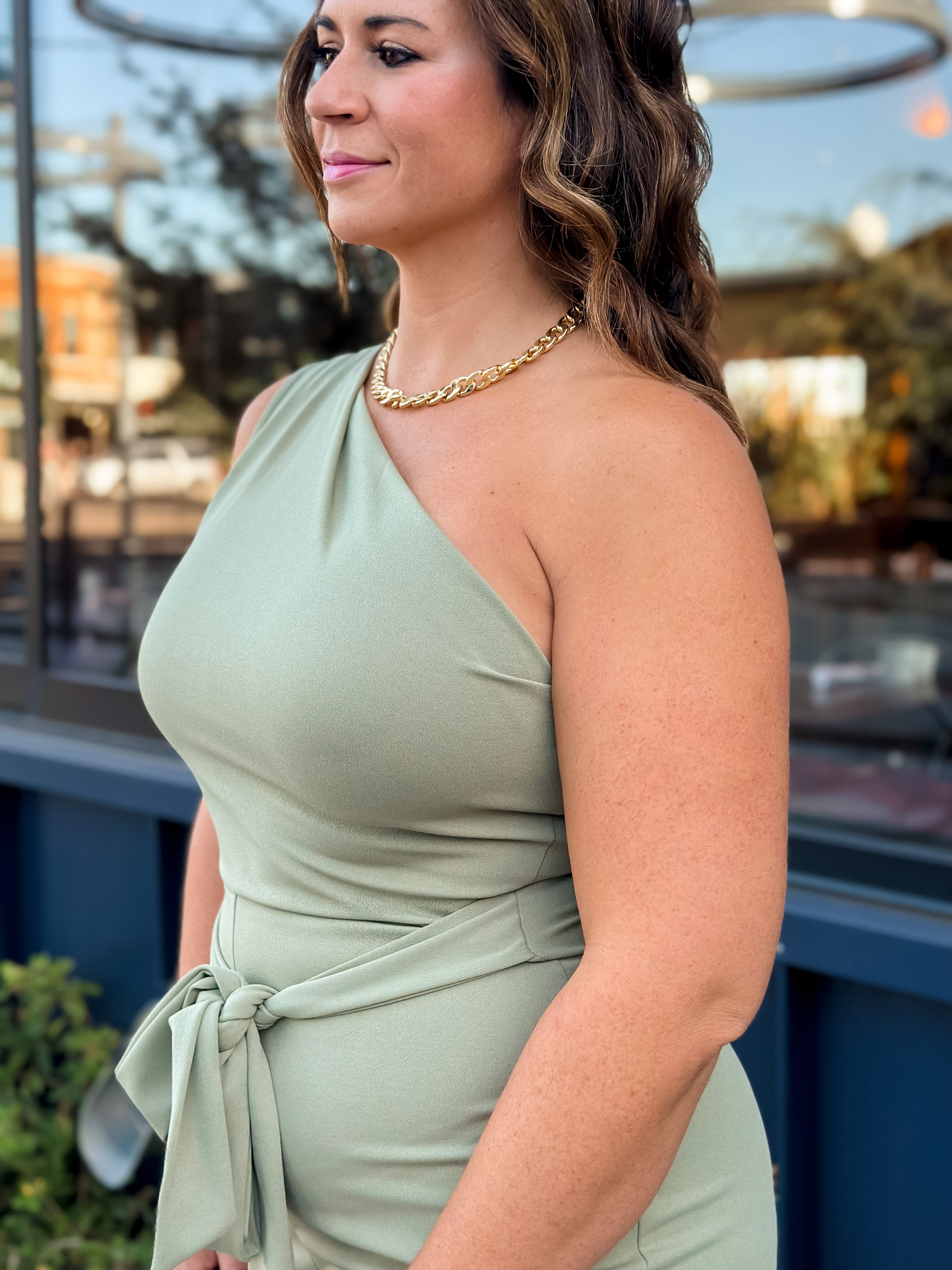 sage green jumpsuit, sexy, comfortable, night out, wedding