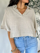 striped linen crop short sleeve