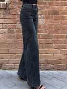 Womens just black denim, wide leg front pocket washed black jeans