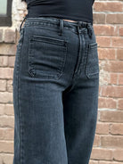 Womens just black denim, wide leg front pocket washed black jeans