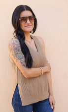 mocha tan neutral knit tank top