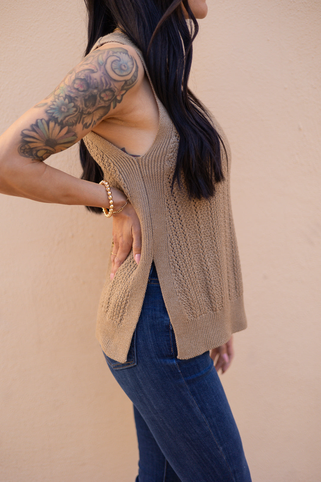 mocha tan neutral knit tank top