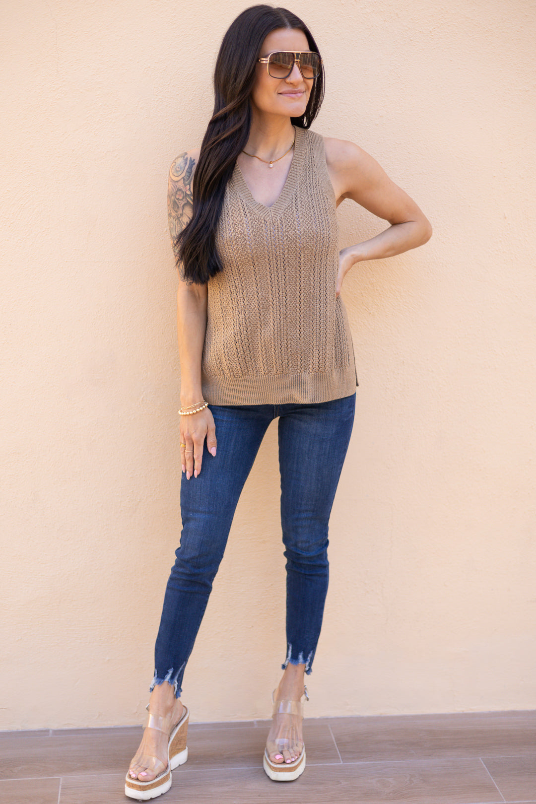 mocha tan neutral knit tank top