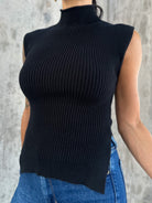 Womens black mock neck ribbed soft tank