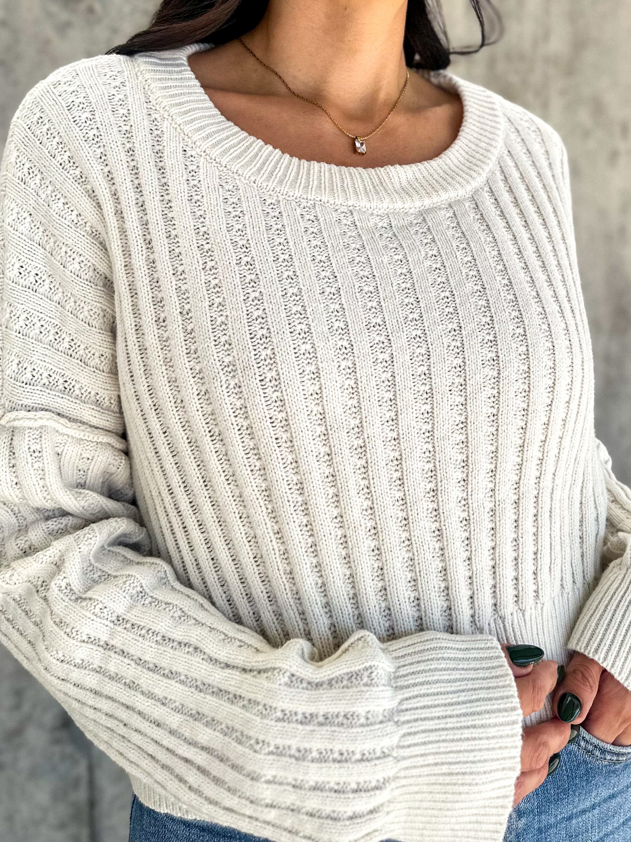 Women's basic soft ivory ribbed knit crop sweater