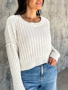 Women's basic soft ivory ribbed knit crop sweater