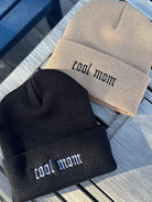 beige embroidered cool mom beanie