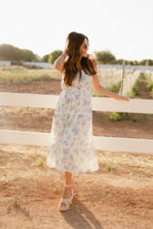 blue and white floral midi maxi dress