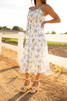 blue and white floral midi maxi dress