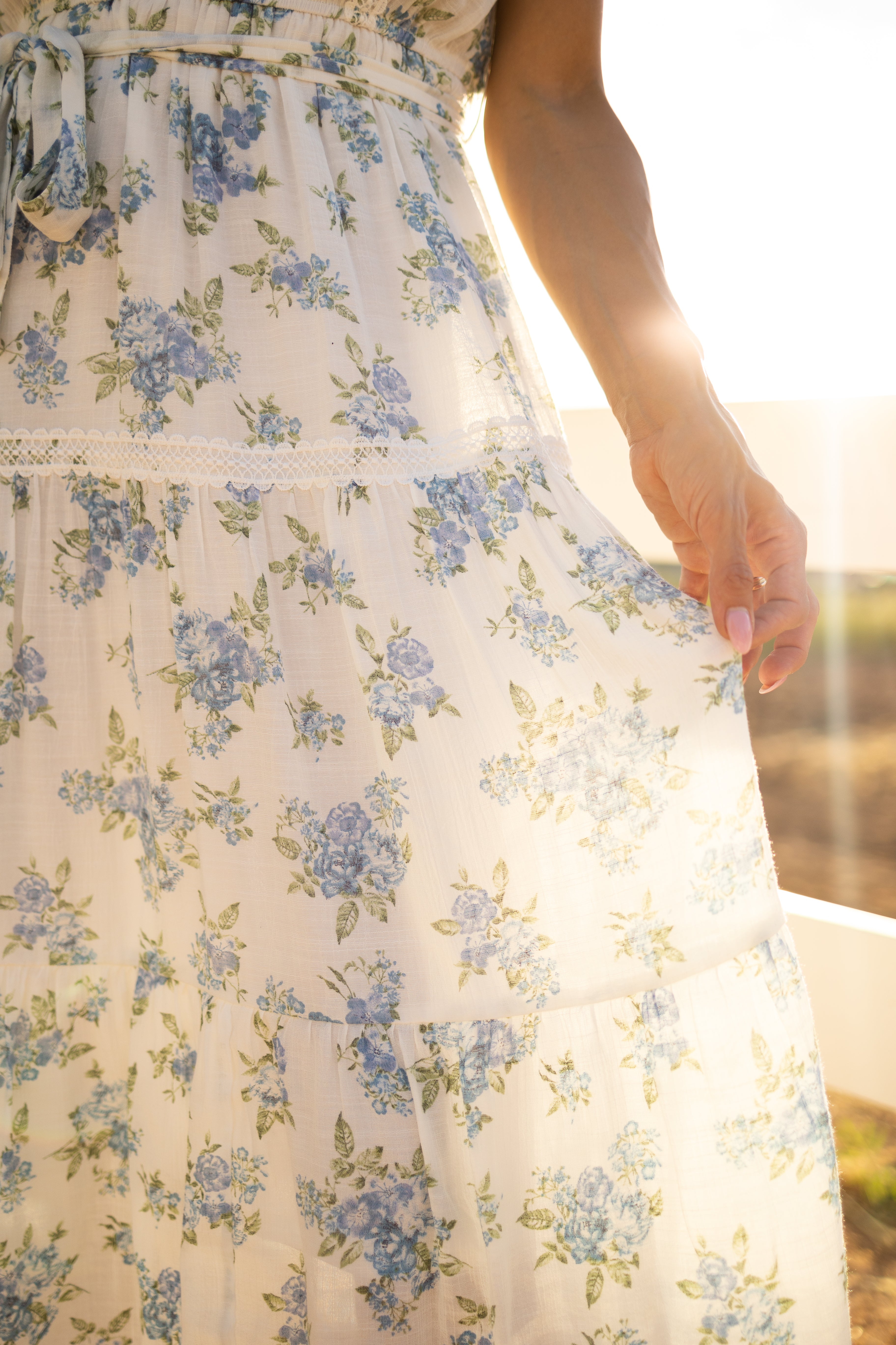 blue and white floral midi maxi dress