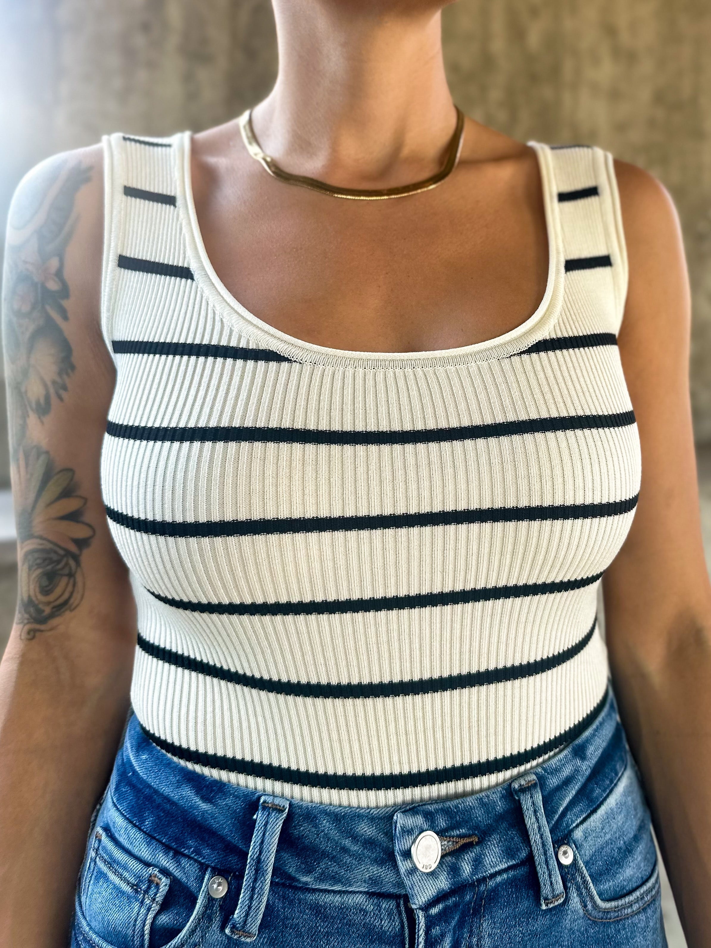 Black and ivory stripe soft knit bodysuit