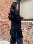 Womens black soft ribbed long duster cardigan 