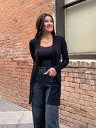 Womens black soft ribbed long duster cardigan 