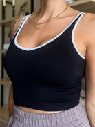 womens black seamless comfy ribbed crop tank