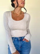 womens oat buttery soft scoop neck long sleeve top