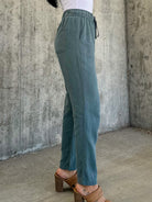 women's be cool spruce teal comfy soft tencel drawstring straight pants with pockets