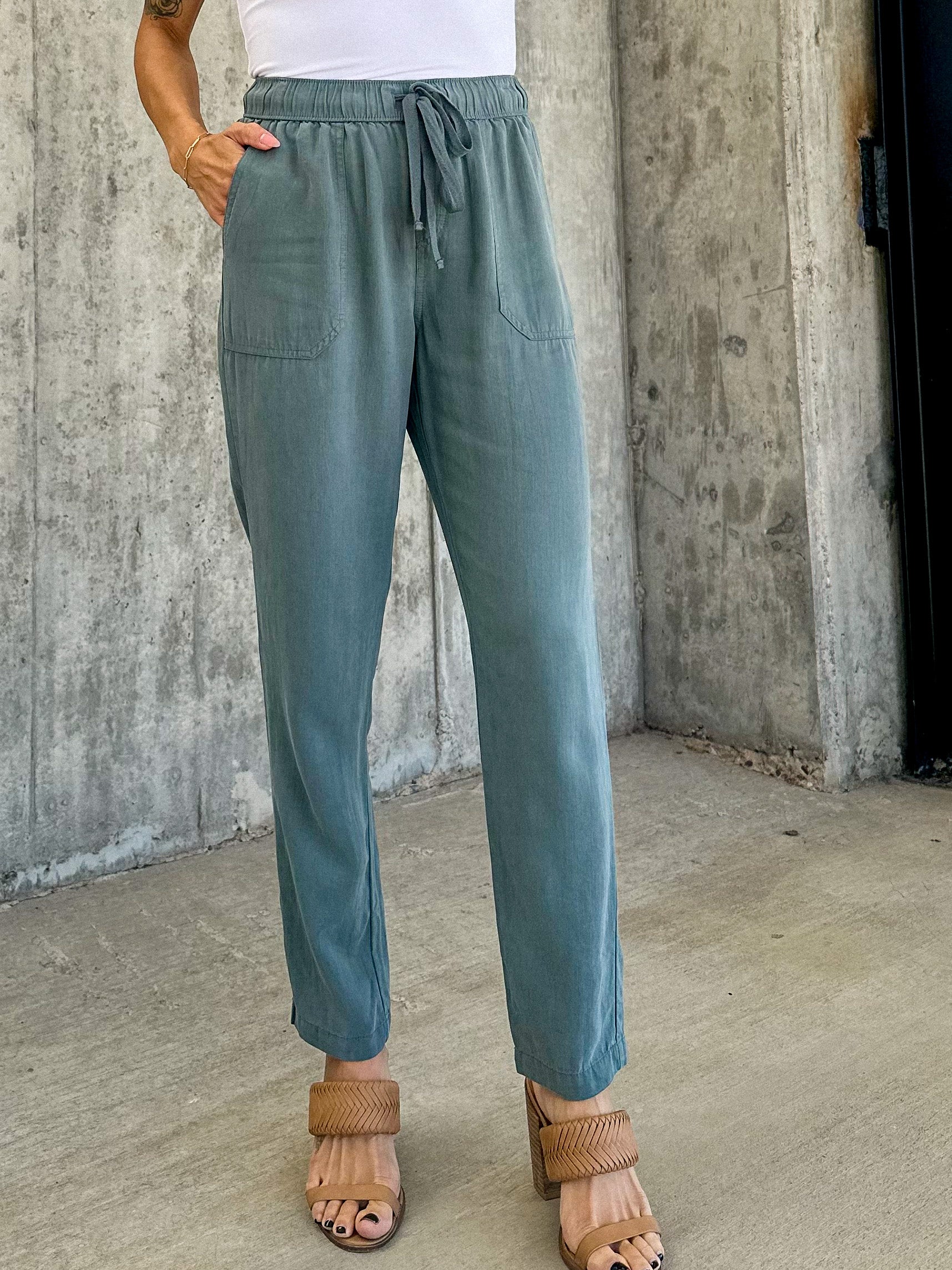 women's be cool spruce teal comfy soft tencel drawstring straight pants with pockets