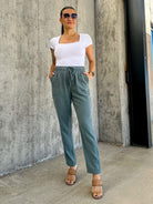 women's be cool spruce teal comfy soft tencel drawstring straight pants with pockets