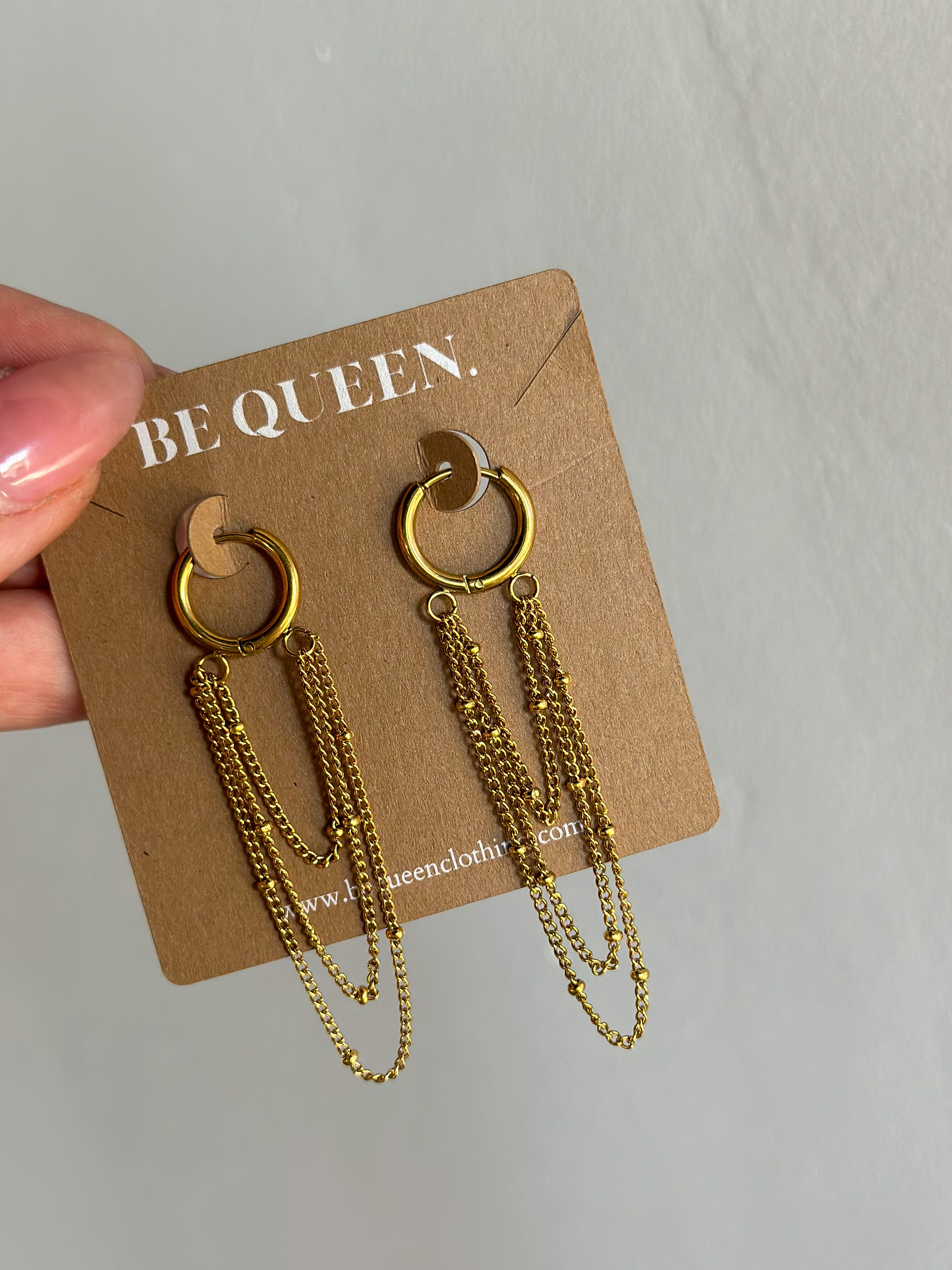 Gold drop down chain waterproof huggie earrings