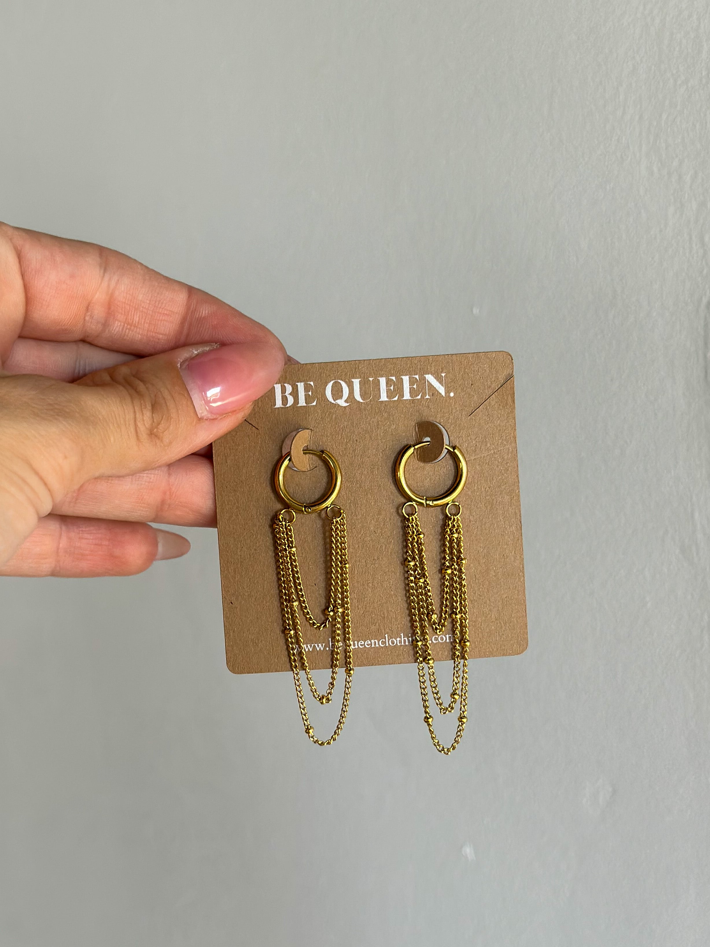 Gold drop down chain waterproof huggie earrings